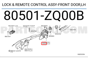 Nissan 80501ZQ00B LOCK & REMOTE CONTROL ASSY-FRONT DOOR,LH