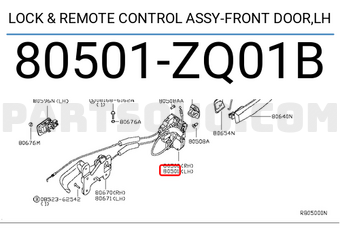 Nissan 80501ZQ01B LOCK & REMOTE CONTROL ASSY-FRONT DOOR,LH