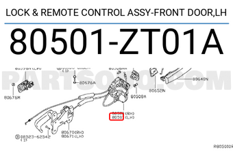Nissan 80501ZT01A LOCK & REMOTE CONTROL ASSY-FRONT DOOR,LH
