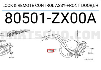 Nissan 80501ZX00A LOCK & REMOTE CONTROL ASSY-FRONT DOOR,LH