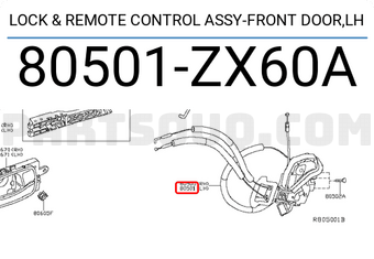 Nissan 80501ZX60A LOCK & REMOTE CONTROL ASSY-FRONT DOOR,LH