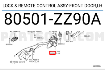 Nissan 80501ZZ90A LOCK & REMOTE CONTROL ASSY-FRONT DOOR,LH