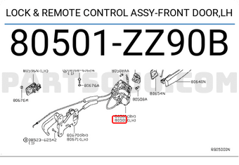 Nissan 80501ZZ90B LOCK & REMOTE CONTROL ASSY-FRONT DOOR,LH