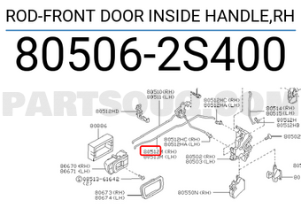 Nissan 805062S400 ROD-FRONT DOOR INSIDE HANDLE,RH