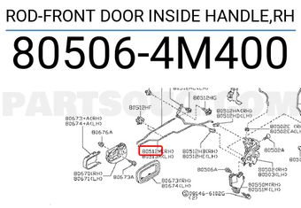 Nissan 805064M400 ROD-FRONT DOOR INSIDE HANDLE,RH