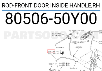Nissan 8050650Y00 ROD-FRONT DOOR INSIDE HANDLE,RH