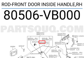 Nissan 80506VB000 ROD-FRONT DOOR INSIDE HANDLE,RH