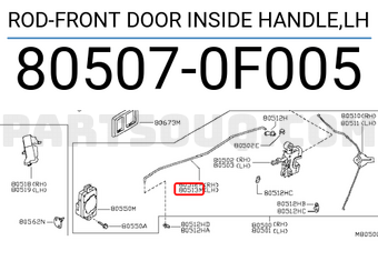 Nissan 805070F005 ROD-FRONT DOOR INSIDE HANDLE,LH