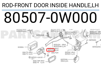 Nissan 805070W000 ROD-FRONT DOOR INSIDE HANDLE,LH