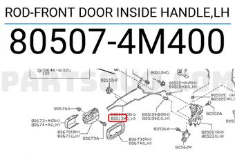 Nissan 805074M400 ROD-FRONT DOOR INSIDE HANDLE,LH