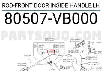 Nissan 80507VB000 ROD-FRONT DOOR INSIDE HANDLE,LH