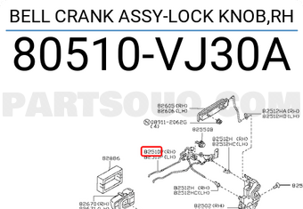 Nissan 80510VJ30A BELL CRANK ASSY-LOCK KNOB,RH