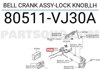 Nissan 80511VJ30A BELL CRANK ASSY-LOCK KNOB,LH