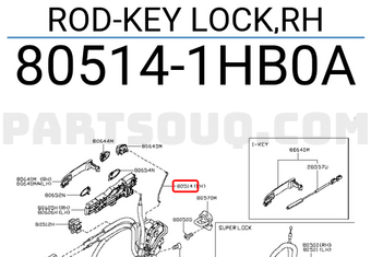Nissan 805141HB0A ROD-KEY LOCK,RH