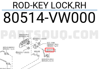Nissan 80514VW000 ROD-KEY LOCK,RH