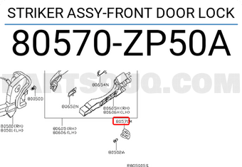 Nissan 80570ZP50A STRIKER ASSY-FRONT DOOR LOCK