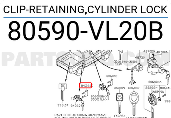 Nissan 80590VL20B CLIP-RETAINING,CYLINDER LOCK
