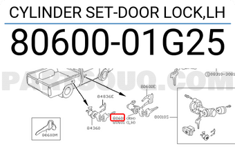 Nissan 8060001G25 CYLINDER SET-DOOR LOCK,LH