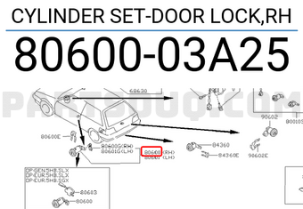 Nissan 8060003A25 CYLINDER SET-DOOR LOCK,RH