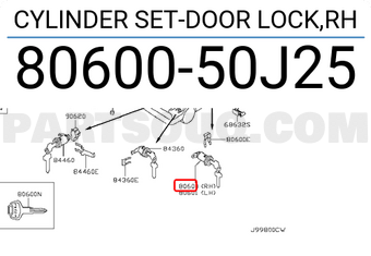 Nissan 8060050J25 CYLINDER SET-DOOR LOCK,RH