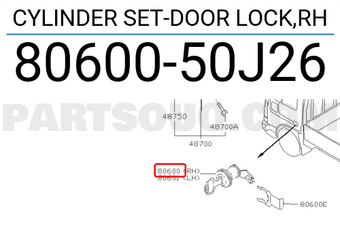Nissan 8060050J26 CYLINDER SET-DOOR LOCK,RH