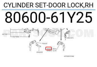 Nissan 8060061Y25 CYLINDER SET-DOOR LOCK,RH