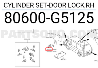 Nissan 80600G5125 CYLINDER SET-DOOR LOCK,RH