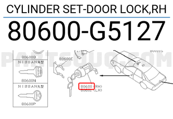 Nissan 80600G5127 CYLINDER SET-DOOR LOCK,RH