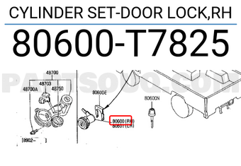 Nissan 80600T7825 CYLINDER SET-DOOR LOCK,RH