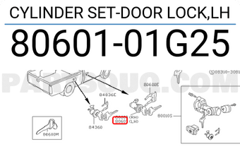 Nissan 8060101G25 CYLINDER SET-DOOR LOCK,LH