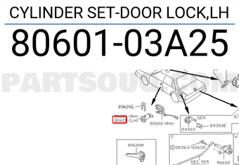Nissan 8060103A25 CYLINDER SET-DOOR LOCK,LH