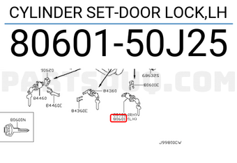 Nissan 8060150J25 CYLINDER SET-DOOR LOCK,LH