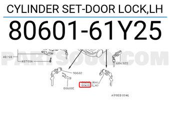 Nissan 8060161Y25 CYLINDER SET-DOOR LOCK,LH