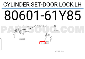 Nissan 8060161Y85 CYLINDER SET-DOOR LOCK,LH