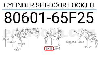 Nissan 8060165F25 CYLINDER SET-DOOR LOCK,LH