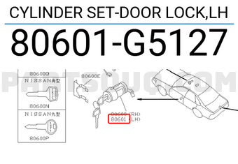 Nissan 80601G5127 CYLINDER SET-DOOR LOCK,LH