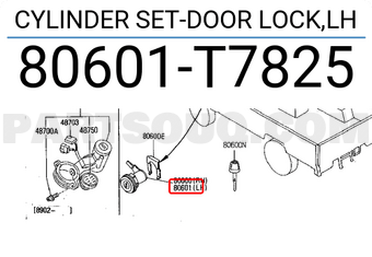 Nissan 80601T7825 CYLINDER SET-DOOR LOCK,LH