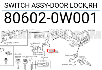 Nissan 806020W001 SWITCH ASSY-DOOR LOCK,RH