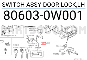 Nissan 806030W001 SWITCH ASSY-DOOR LOCK,LH