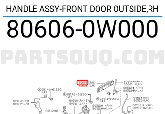 Nissan 806060W000 HANDLE ASSY-FRONT DOOR OUTSIDE,RH