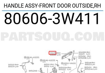 Nissan 806063W411 HANDLE ASSY-FRONT DOOR OUTSIDE,RH