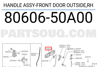 Nissan 8060650A00 HANDLE ASSY-FRONT DOOR OUTSIDE,RH