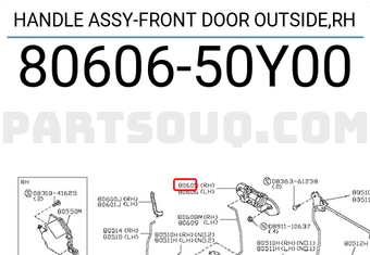 Nissan 8060650Y00 HANDLE ASSY-FRONT DOOR OUTSIDE,RH