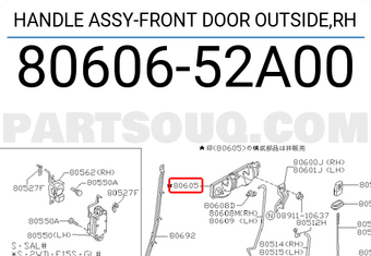 Nissan 8060652A00 HANDLE ASSY-FRONT DOOR OUTSIDE,RH