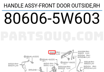 Nissan 806065W603 HANDLE ASSY-FRONT DOOR OUTSIDE,RH