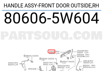 Nissan 806065W604 HANDLE ASSY-FRONT DOOR OUTSIDE,RH