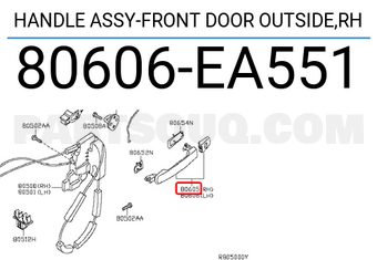 Nissan 80606EA551 HANDLE ASSY-FRONT DOOR OUTSIDE,RH