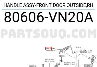 Nissan 80606VN20A HANDLE ASSY-FRONT DOOR OUTSIDE,RH