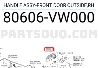Nissan 80606VW000 HANDLE ASSY-FRONT DOOR OUTSIDE,RH