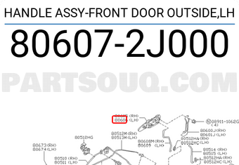Nissan 806072J000 HANDLE ASSY-FRONT DOOR OUTSIDE,LH